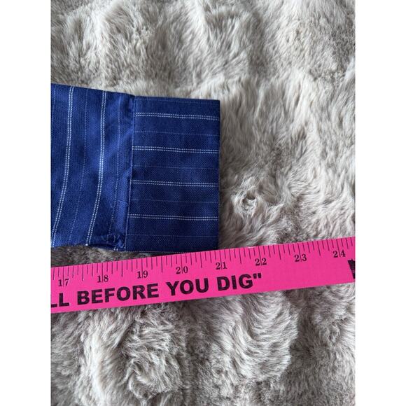 Premium Men’s Cotton John Morris Navy Striped Made In India Shirt Size LG EUC - Picture 8 of 10